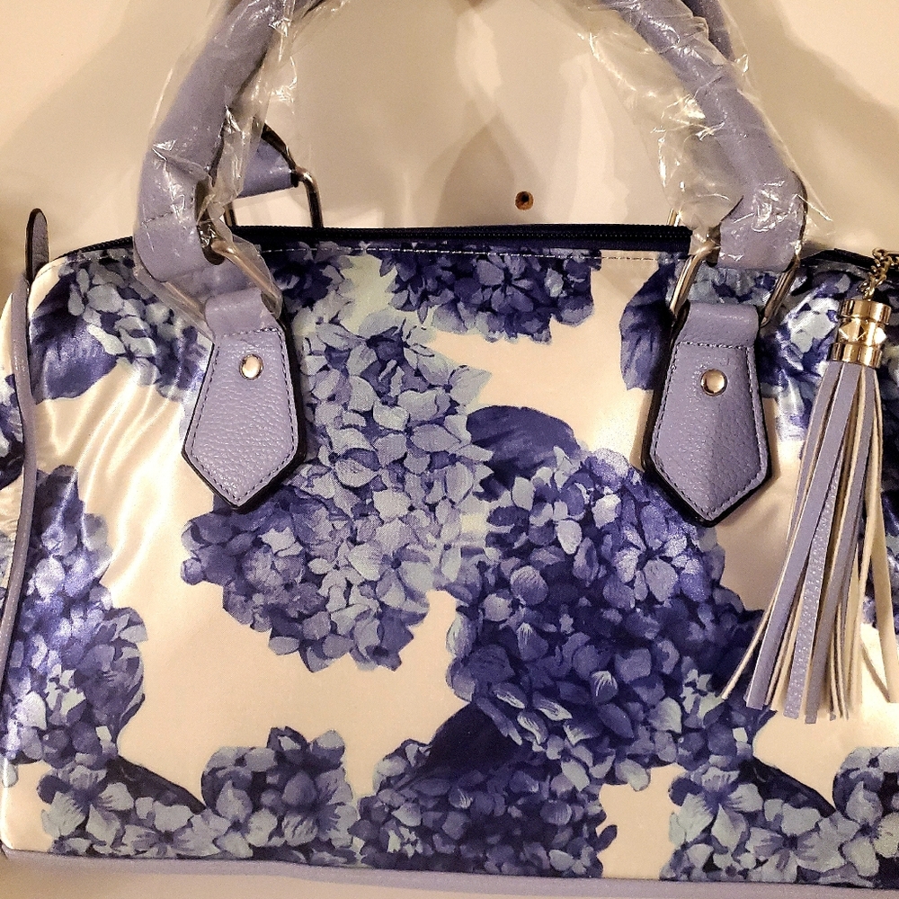 Blue and White Floral Satin Handbag